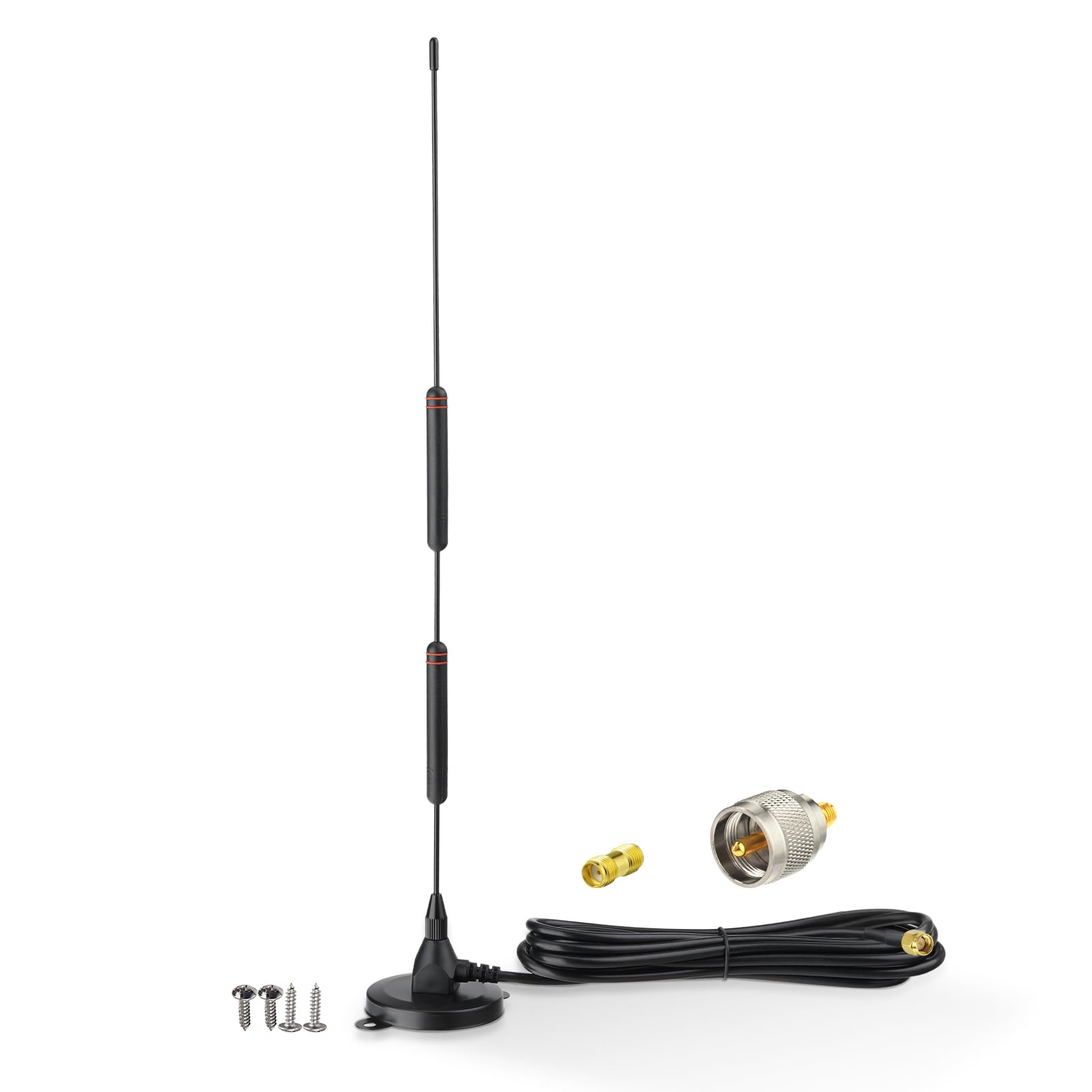 Eightwood Dual Band VHF/UHF Car Mobile Ham Radio Antenna, Magnetic Base | 136-174/400-470MHz, PL259 Male Antenna with SMA Female to SO239 Adapter, for Baofeng BTECH Yaesu AnyTone Midland GMRS Radios