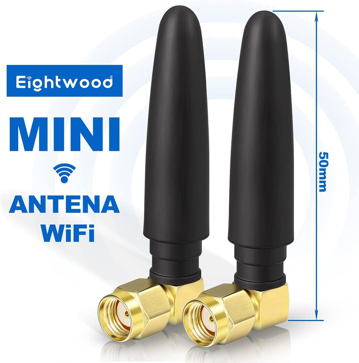 Eightwood Compact Dual Band WiFi Antenna, RP-SMA Right Angle Antenna 2-Pack | 2.4GHz 5GHz, for PC Desktop Motherboard, PCIe WiFi Bluetooth Card, Router, Mobile Hotspot, Security Camera, Backup Camera