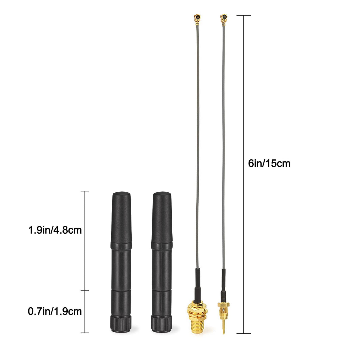 Eightwood Dual Band Small WiFi Antenna 2.4GHz 5GHz RP-SMA Male Antenna with RP-SMA Female Cable 6in for Mini PCIe Network Card