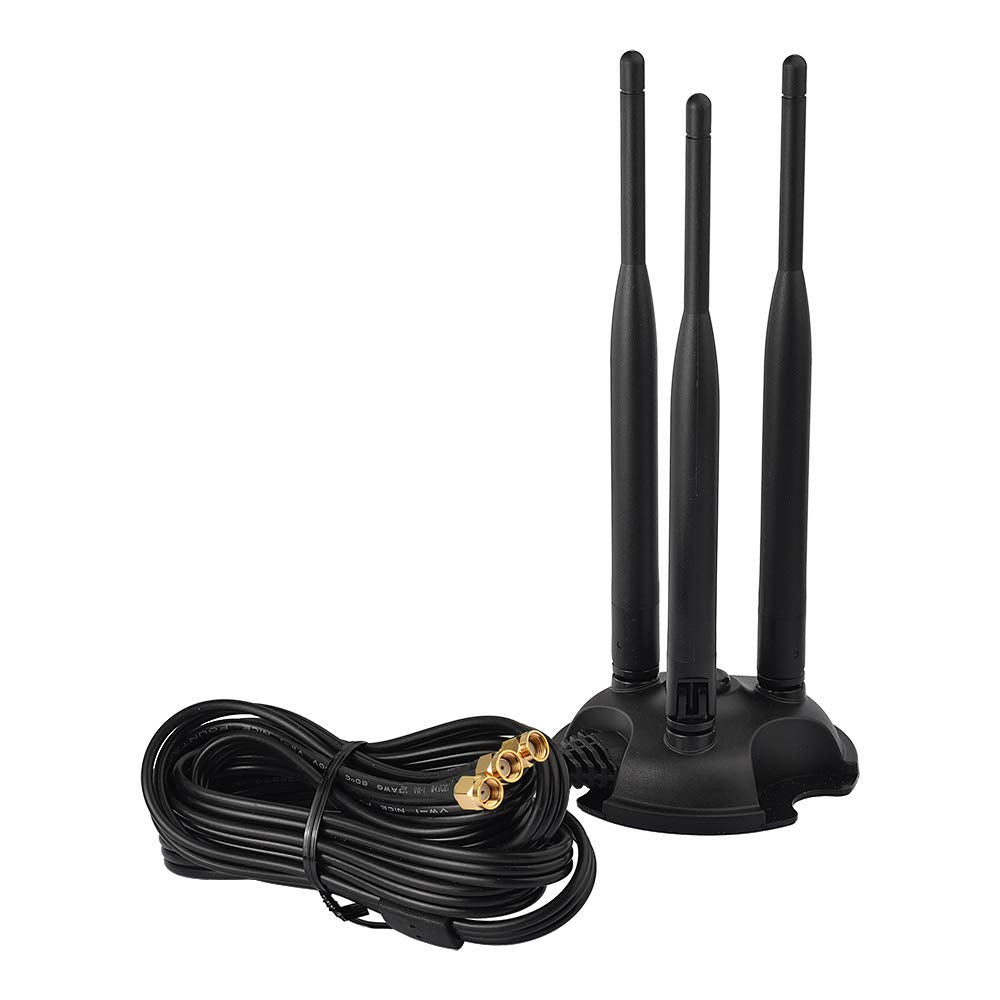 Eightwood 2.4GHz 5GHz Dual Band WiFi Antenna with 3 RP-SMA Male Connector | Magnetic Base, 6.5ft Cable, for PC Desktop Motherboard, PCIe WiFi Card, Wireless Router