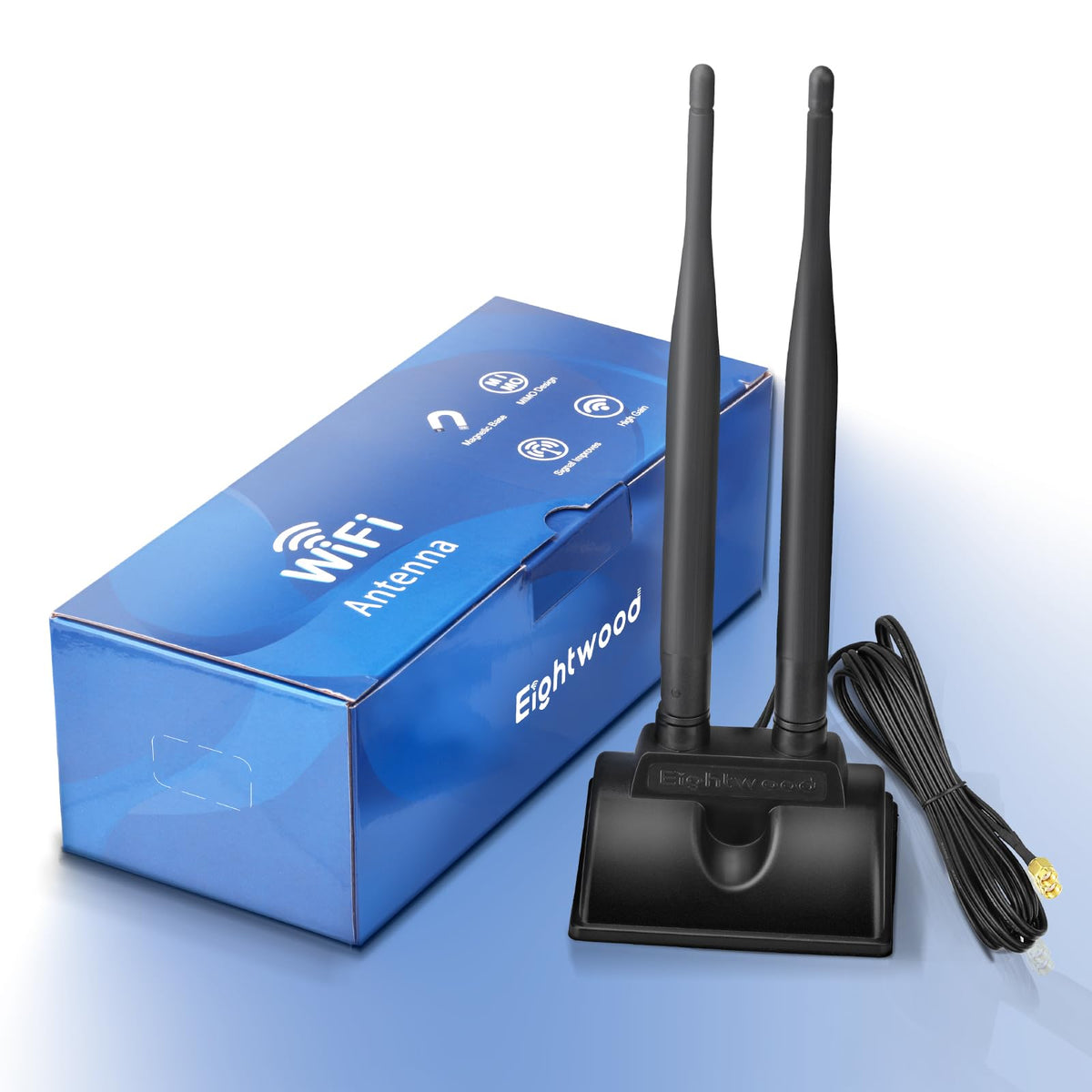 Eightwood WiFi Antenna with RP-SMA Male Connector, 2.4GHz 5GHz Dual Band Antenna Magnetic Base for PC Desktop Computer PCIe Bluetooth Card WiFi Router