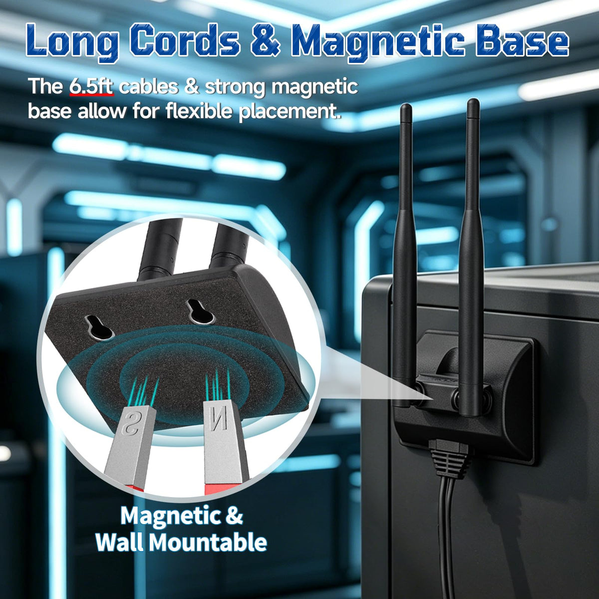 Eightwood Dual Band WiFi 6 Antenna 5GHz 2.4GHz RP-SMA Antenna with Magnetic Base for Desktop PC Computer Gaming Motherboard PCIe WiFi Bluetooth Card