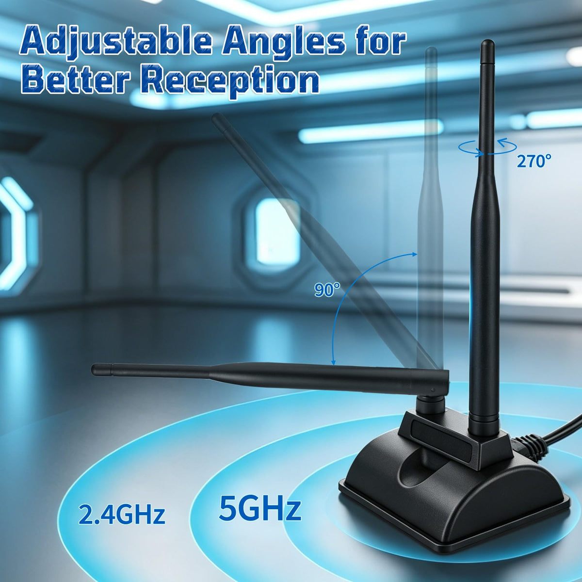 Eightwood Dual Band WiFi 6 Antenna 5GHz 2.4GHz RP-SMA Antenna with Magnetic Base for Desktop PC Computer Gaming Motherboard PCIe WiFi Bluetooth Card