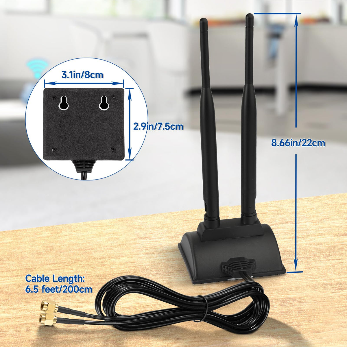 Eightwood Dual Band WiFi 6 Antenna 5GHz 2.4GHz RP-SMA Antenna with Magnetic Base for Desktop PC Computer Gaming Motherboard PCIe WiFi Bluetooth Card