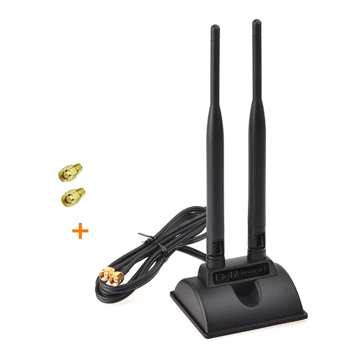 Eightwood Dual Band RP-SMA WiFi Antenna with 2-Pack SMA Male Adapter | 2.4GHz 5GHz, Magnetic Base, 6.5ft Cable, for Desktop PC PCIe WiFi Network Card, Wireless Router, Security Camera