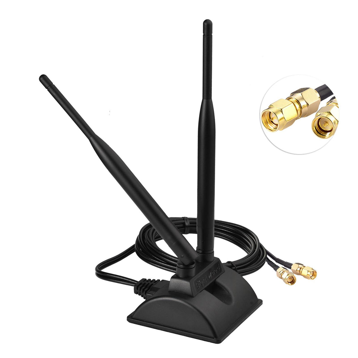 Eightwood Dual Band RP-SMA WiFi Antenna with 2-Pack SMA Male Adapter | 2.4GHz 5GHz, Magnetic Base, 6.5ft Cable, for Desktop PC PCIe WiFi Network Card, Wireless Router, Security Camera