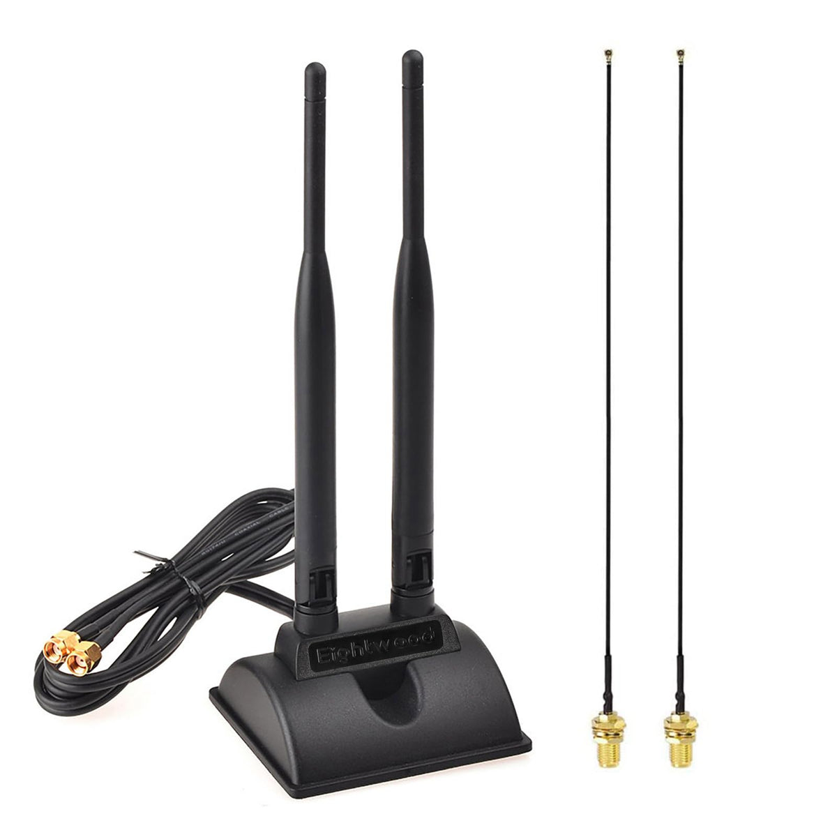 Eightwood Dual Band WiFi Antenna with 2-Pack M.2 NGFF to RP-SMA Cable 9.8in | for Desktop PC M.2 NGFF Card Wireless Network Adapter, 2.4GHz 5GHz, Magnetic Base