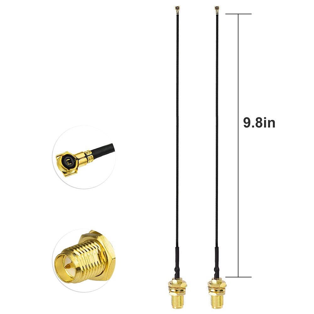Eightwood Dual Band WiFi Antenna with 2-Pack M.2 NGFF to RP-SMA Cable 9.8in | for Desktop PC M.2 NGFF Card Wireless Network Adapter, 2.4GHz 5GHz, Magnetic Base