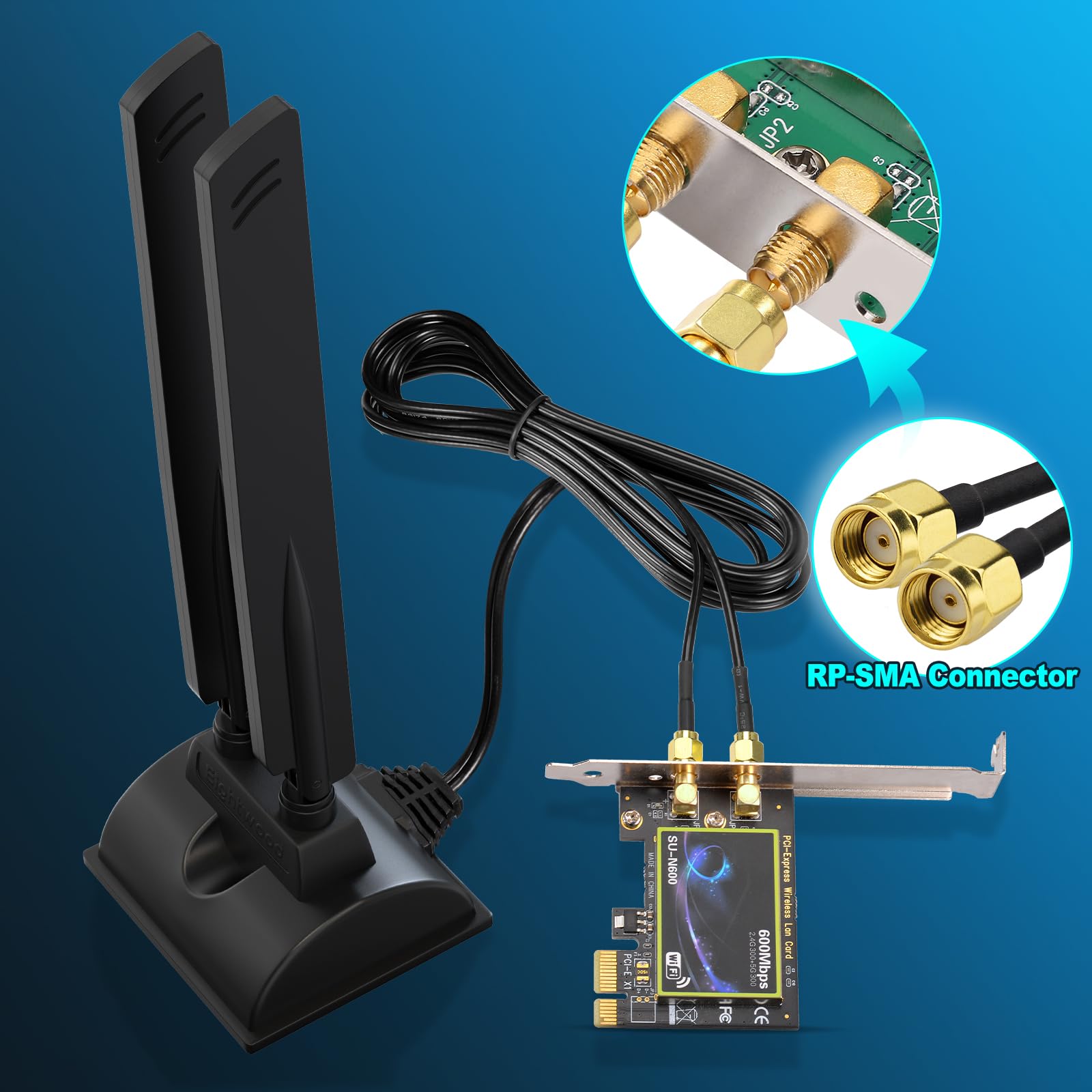 Eightwood WiFi 6E Antenna Tri-Band 6GHz 5GHz 2.4GHz RP-SMA WiFi Antenna Magnet Mount Base for PC Desktop Computer Motherboard WiFi Bluetooth Card Wireless WiFi Router