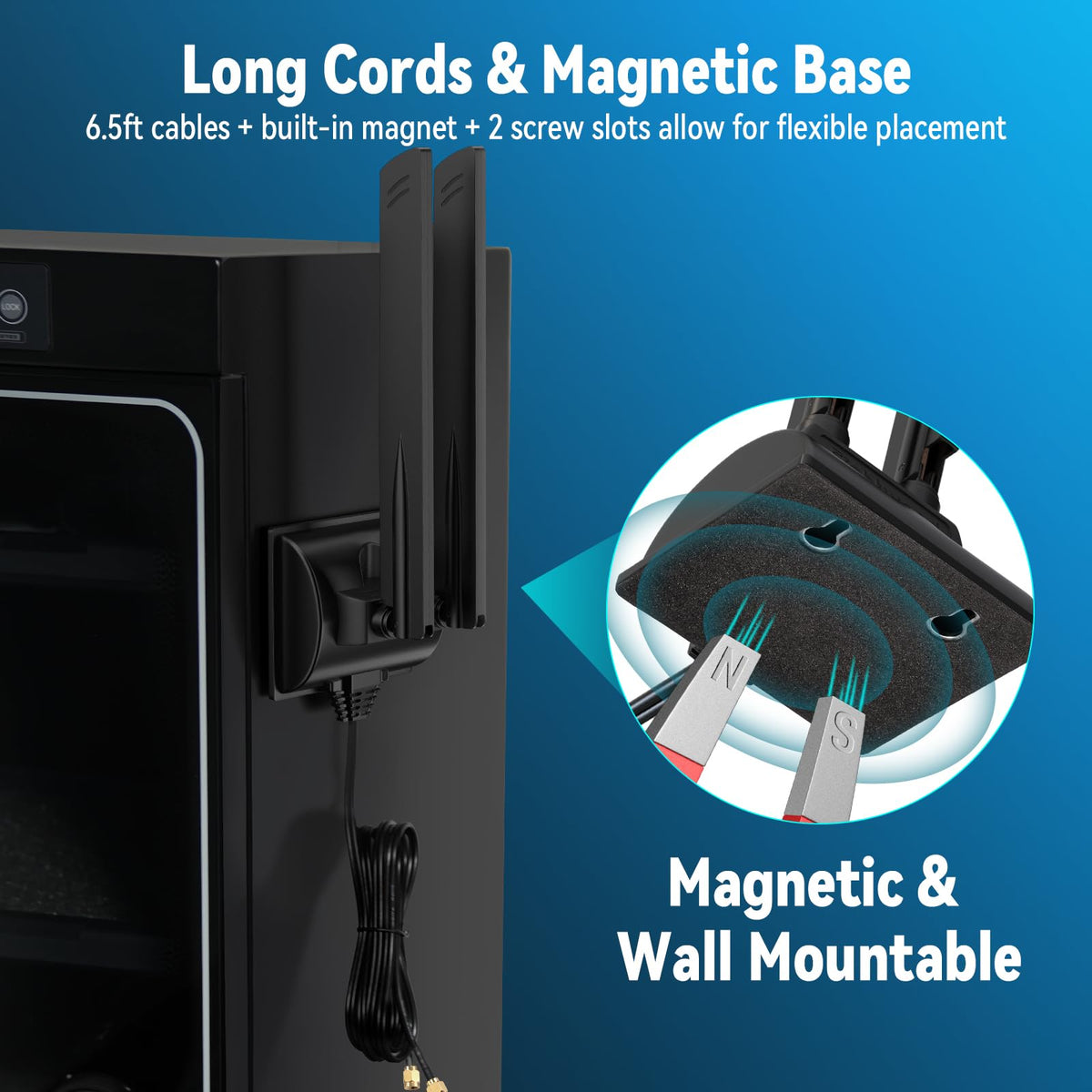 Eightwood WiFi 6E Antenna Tri-Band 6GHz 5GHz 2.4GHz RP-SMA WiFi Antenna Magnet Mount Base for PC Desktop Computer Motherboard WiFi Bluetooth Card Wireless WiFi Router