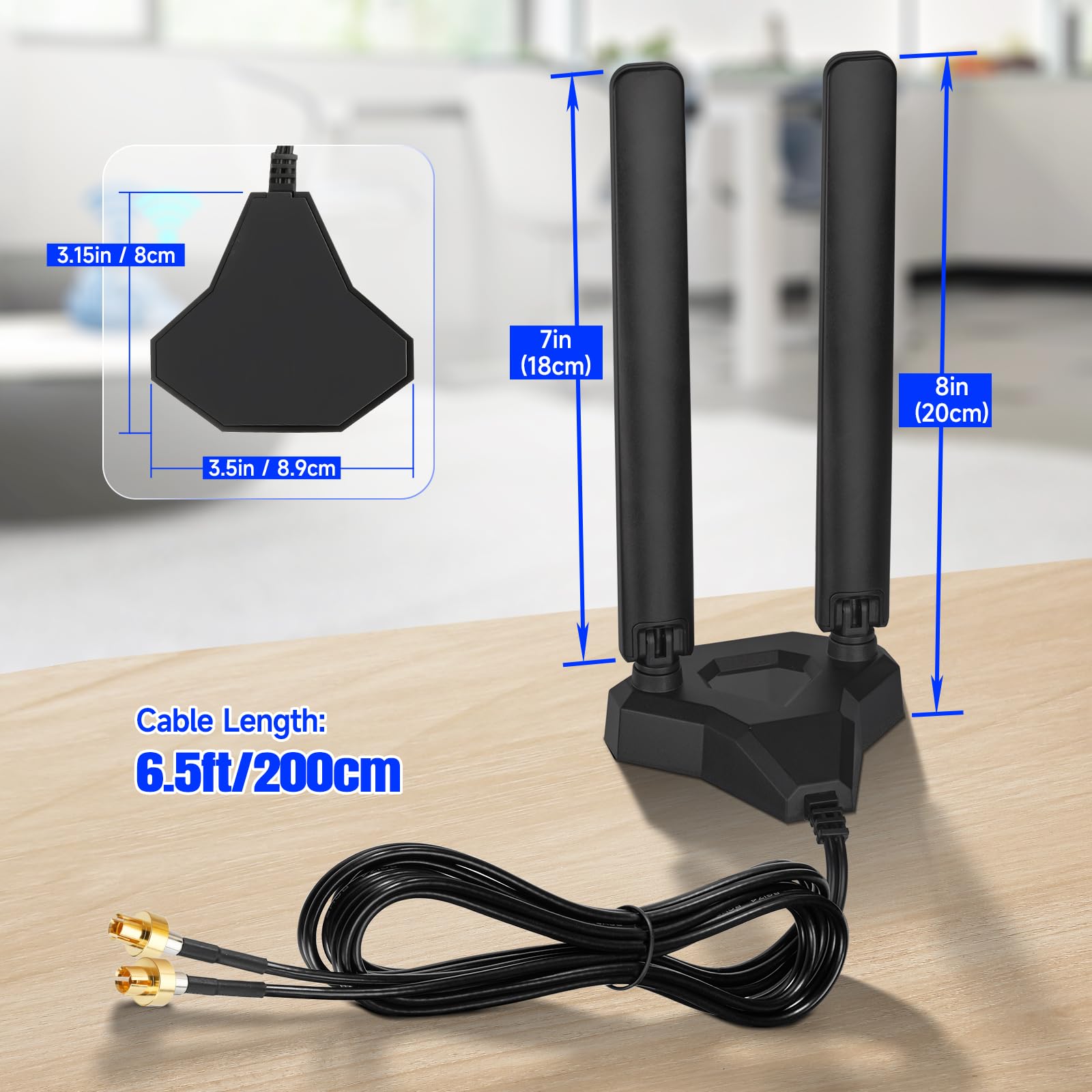 Eightwood WiFi 7 Antenna for ASUS Motherboards with Push-On Connector | Magnetic Base, 6.5ft Cable, Compatible with ROG Strix / TUF Gaming / ProArt / PRIME Series WiFi 7 Motherboards