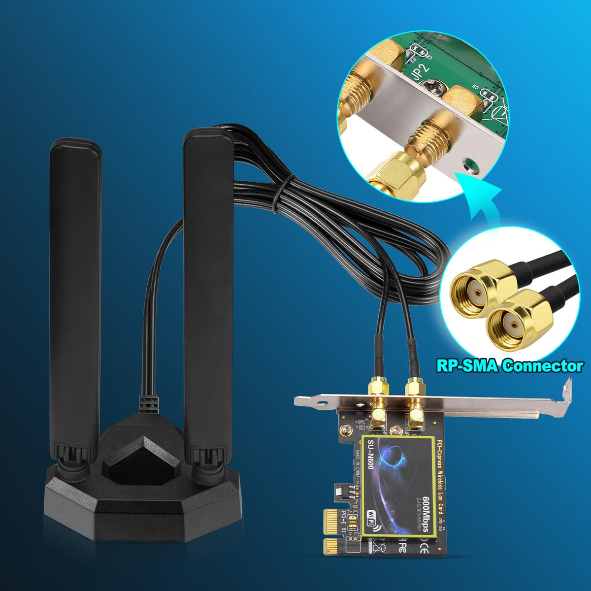 Eightwood WiFi 6E Tri-Band Antenna 6GHz 5GHz 2.4GHz Gaming WiFi Antenna Magnetic Base with 6.5ft Extension Cable for PC Desktop Computer PCIe WiFi 6E Card, Router