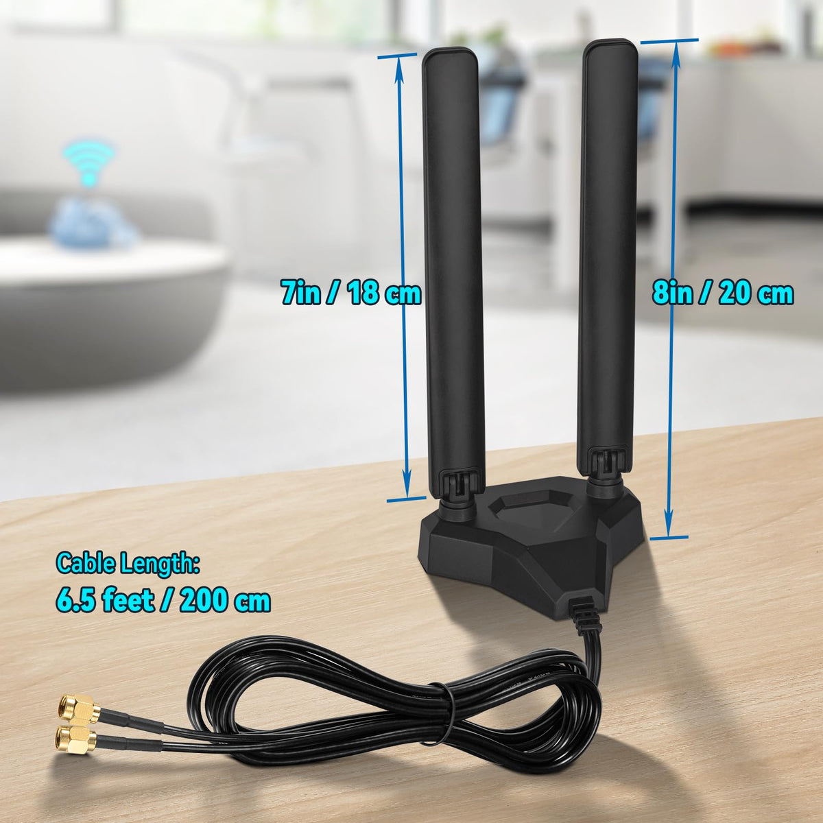 Eightwood WiFi 6E Tri-Band Antenna 6GHz 5GHz 2.4GHz Gaming WiFi Antenna Magnetic Base with 6.5ft Extension Cable for PC Desktop Computer PCIe WiFi 6E Card, Router