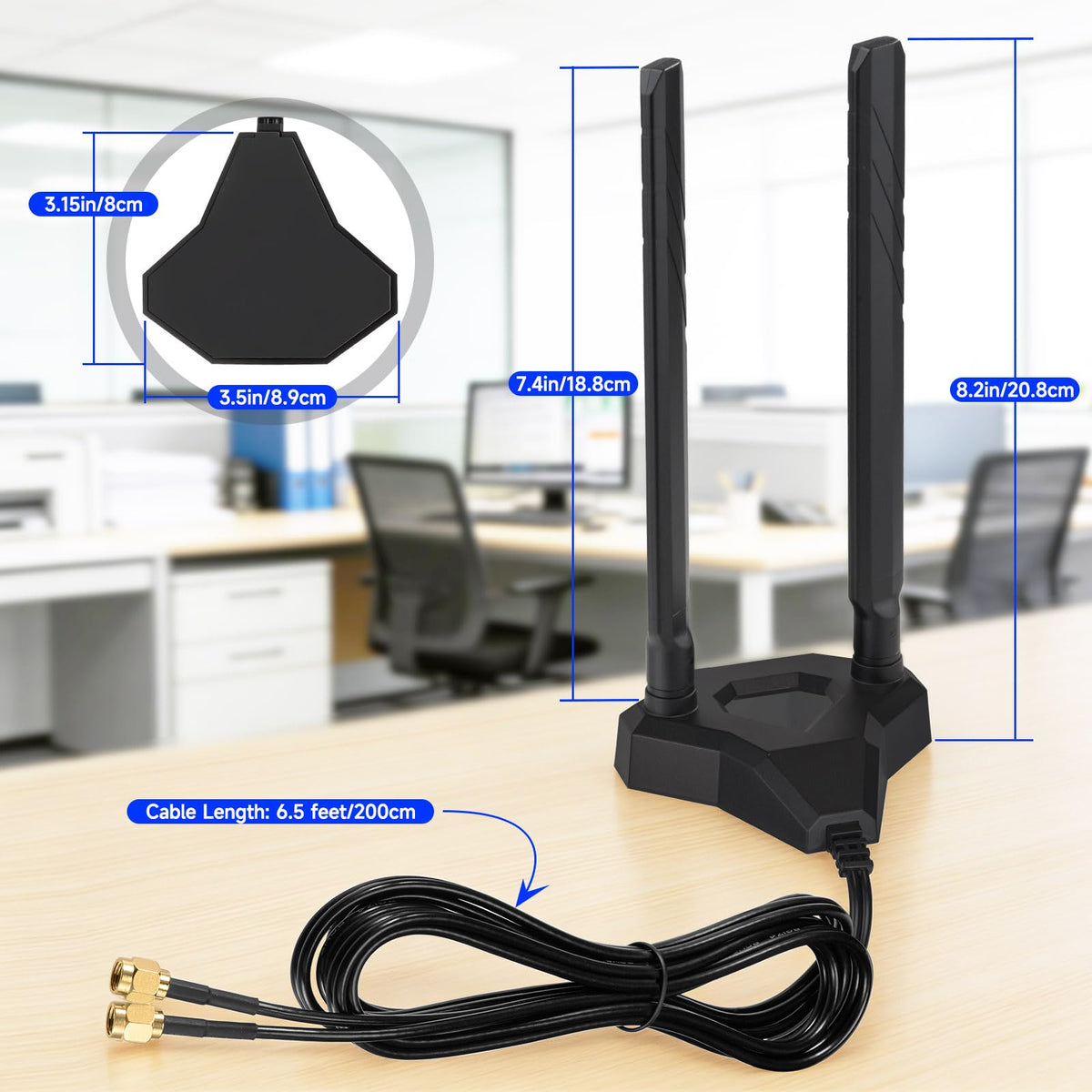 Eightwood WiFi 7 WiFi 6E Antenna Tri-Band 2.4GHz 5GHz 6GHz RP-SMA Antenna with Magnetic Base for Gaming PC Desktop Computer Motherboard PCIe Card, Wireless Router Modem