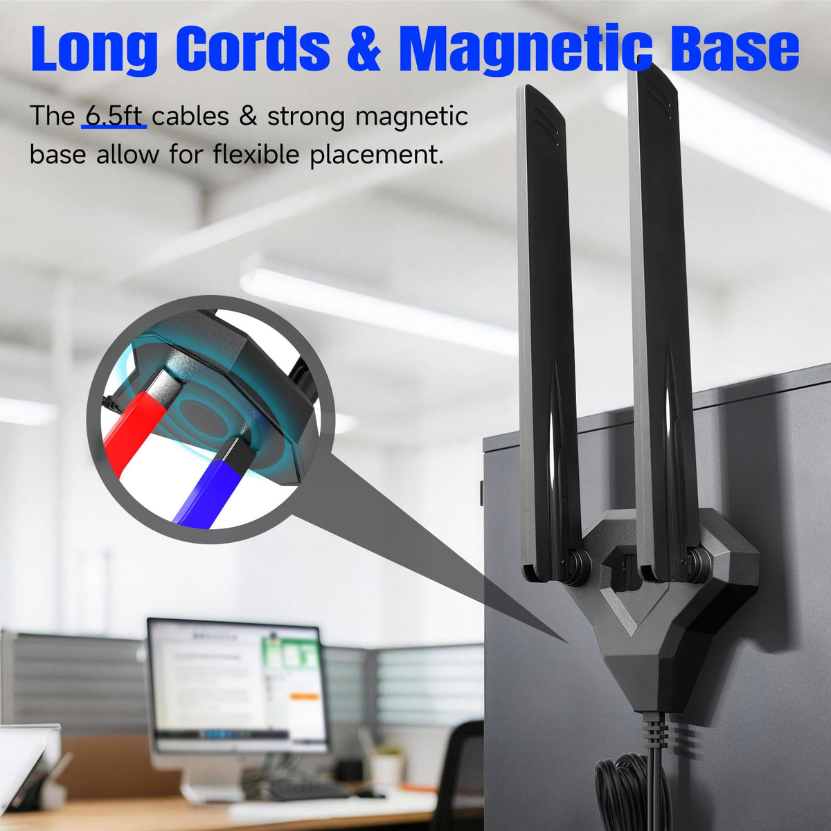 Eightwood WiFi 7 Antenna Tri-Band 6GHz 5GHz 2.4GHz RP-SMA Antenna with Magnetic Base for PC Desktop Computer Gaming Motherboard PCIe Bluetooth Card WiFi 7 Router