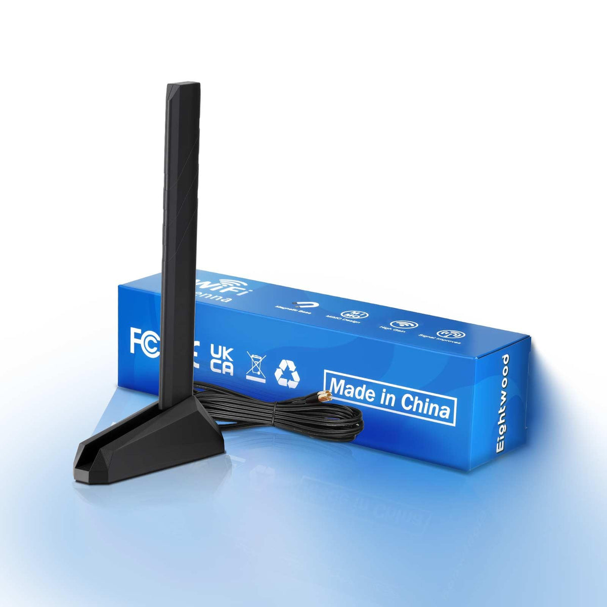 Eightwood WiFi 7 Gaming PC Motherboard Antenna Tri-Band Magnetic Base Antenna with Push-on Connector for ASUS ROG Strix, TUF Gaming, ROG Crosshair, ProArt, Prime Series WiFi 7 Motherboards