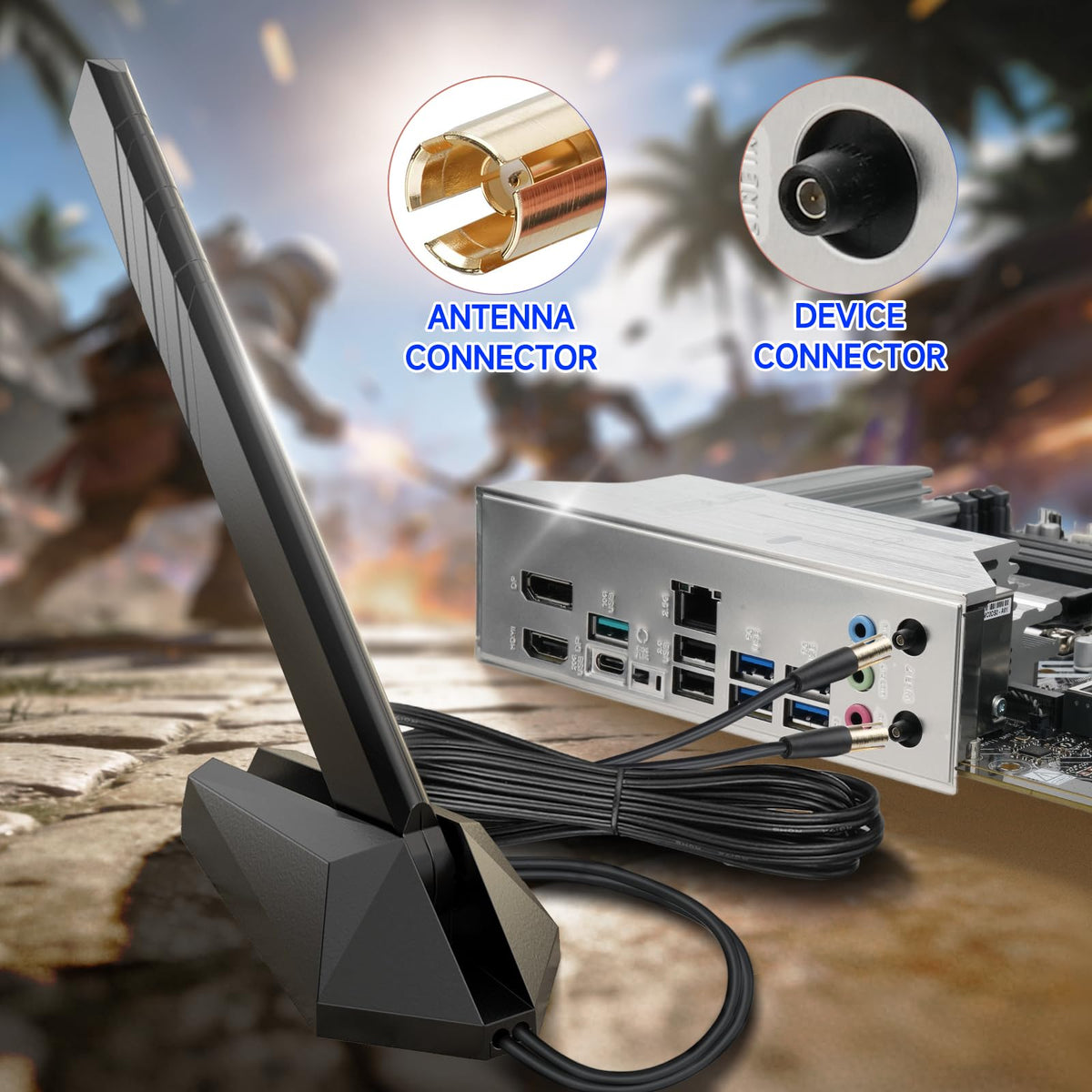 Eightwood WiFi 7 Gaming PC Motherboard Antenna Tri-Band Magnetic Base Antenna with Push-on Connector for ASUS ROG Strix, TUF Gaming, ROG Crosshair, ProArt, Prime Series WiFi 7 Motherboards