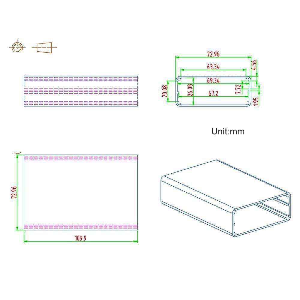 Eightwood Aluminum Box Electronic Project Enclosure, 4.32 x 2.82 x 1.13 in | Extruded Aluminum Case with Built-in PCB Slot, Sliding Cover