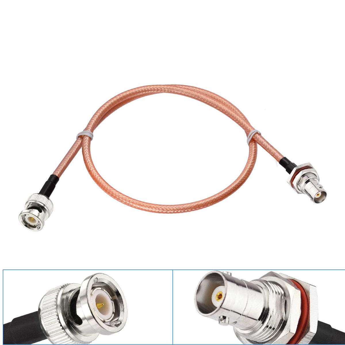 Eightwood BNC Female Bulkhead to BNC Male Low Loss RG400 Coax Cable 2ft | for CB VHF UHF Ham Radio, Scanner Antenna, Oscilloscope, Wireless Microphone System