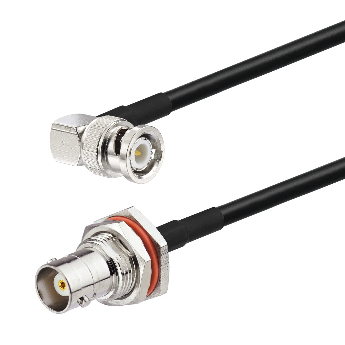 Eightwood BNC Female Bulkhead to BNC Male Right Angle RG58 Coax Cable 6.5ft | for Wireless Microphone Receiver, CB Radio, VHF UHF Ham Radio, Radio Scanner, Radio Antenna