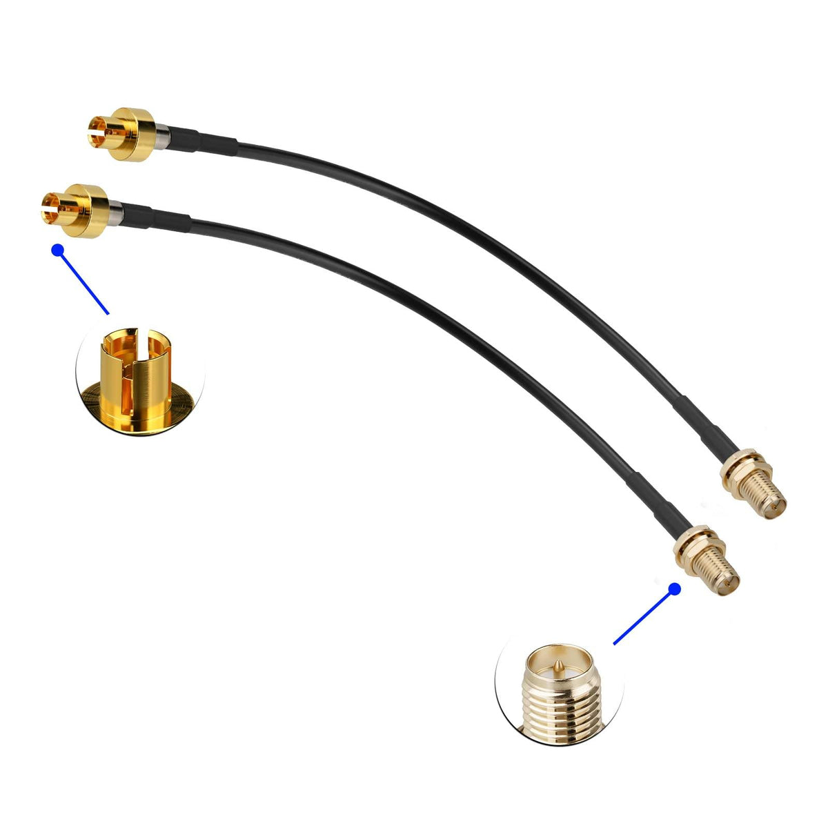 Eightwood RP-SMA Female to ASUS WiFi 7 Q-Antenna Push-On Connector Cable | RG174 Coax Cable 6in 2-Pack for ASUS WiFi 7 Gaming Motherboards