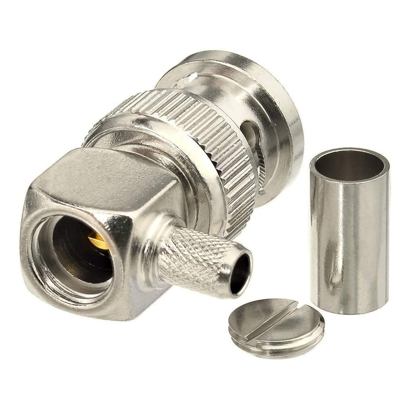 Eightwood BNC Male Right Angle Crimp Connector for RG58 LMR195 RG142 Cable | 50 Ohm, 90 Degree BNC Plug Coax Connector