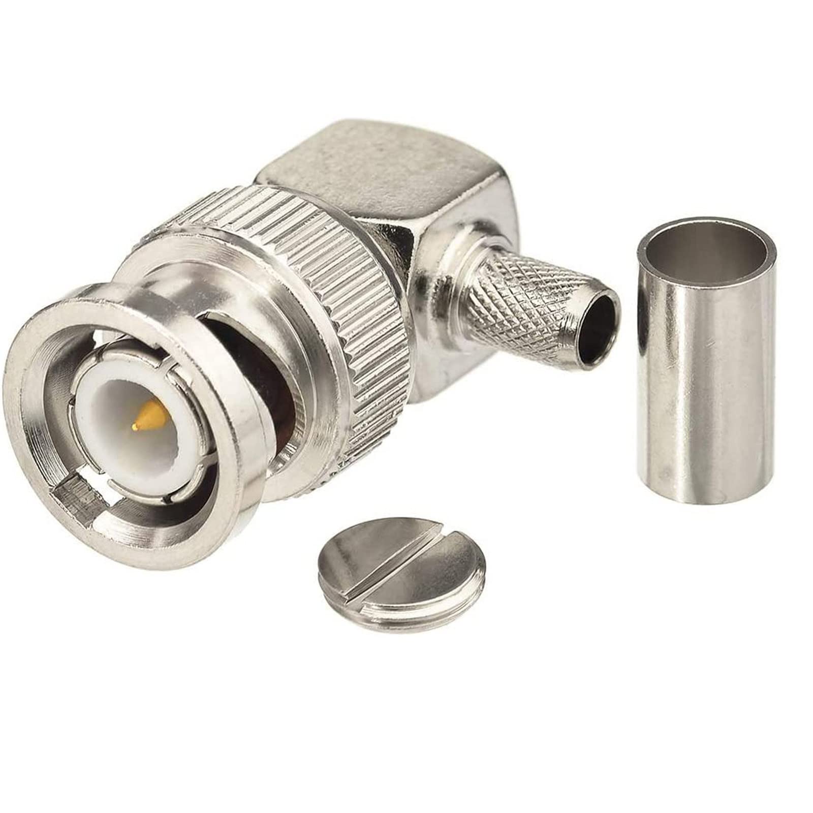 Eightwood BNC Male Right Angle Crimp Connector for RG58 LMR195 RG142 Cable | 50 Ohm, 90 Degree BNC Plug Coax Connector