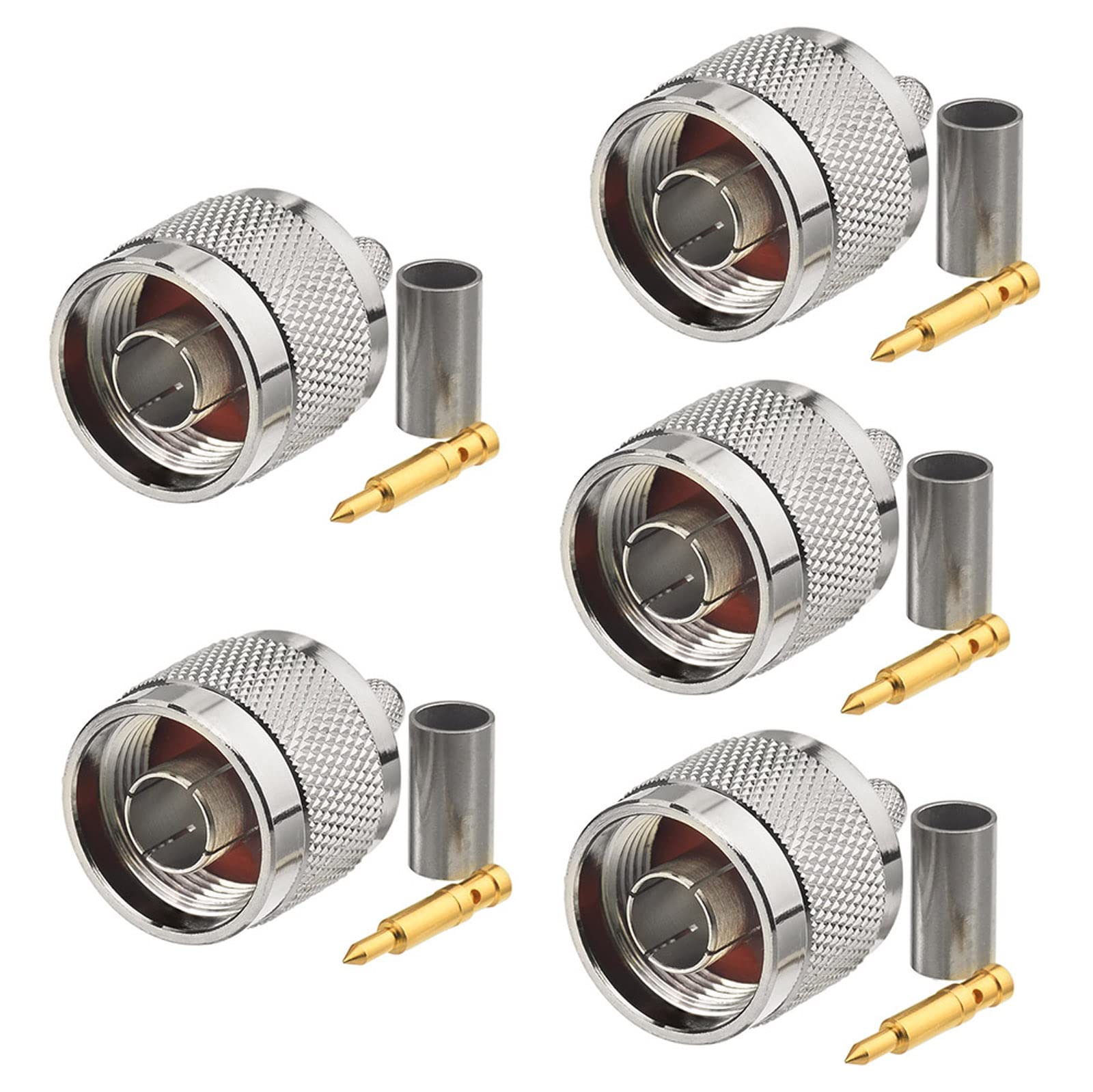 Eightwood N Male Plug Crimp RF Connector 50 ohm for RG58 RG142 LMR195 Cable (5-Pack)