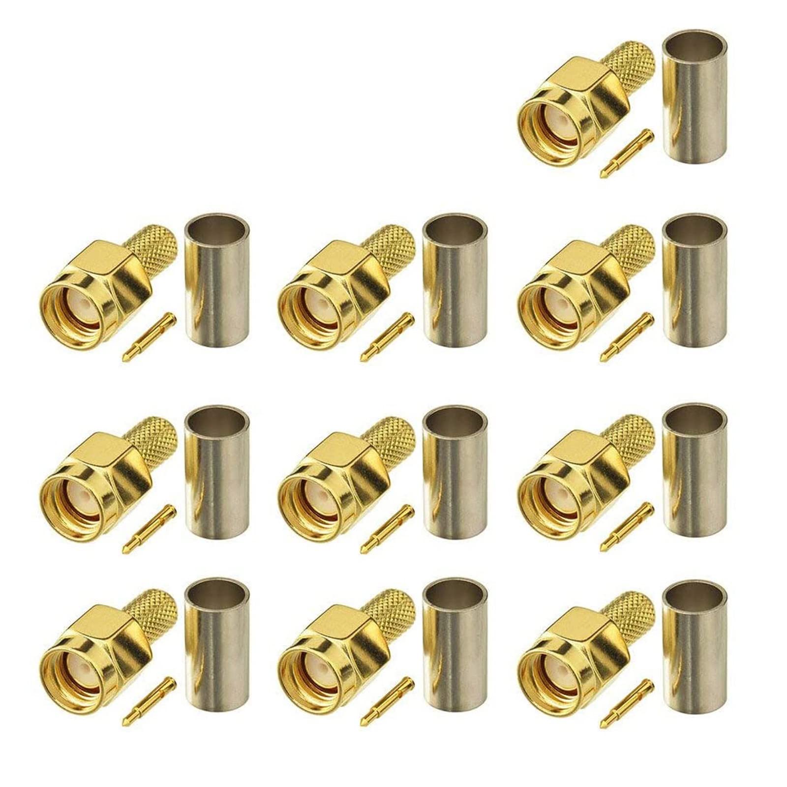 Eightwood 10pcs SMA Male Crimp Connector for RG58 RG142 LMR195 Coax Cable