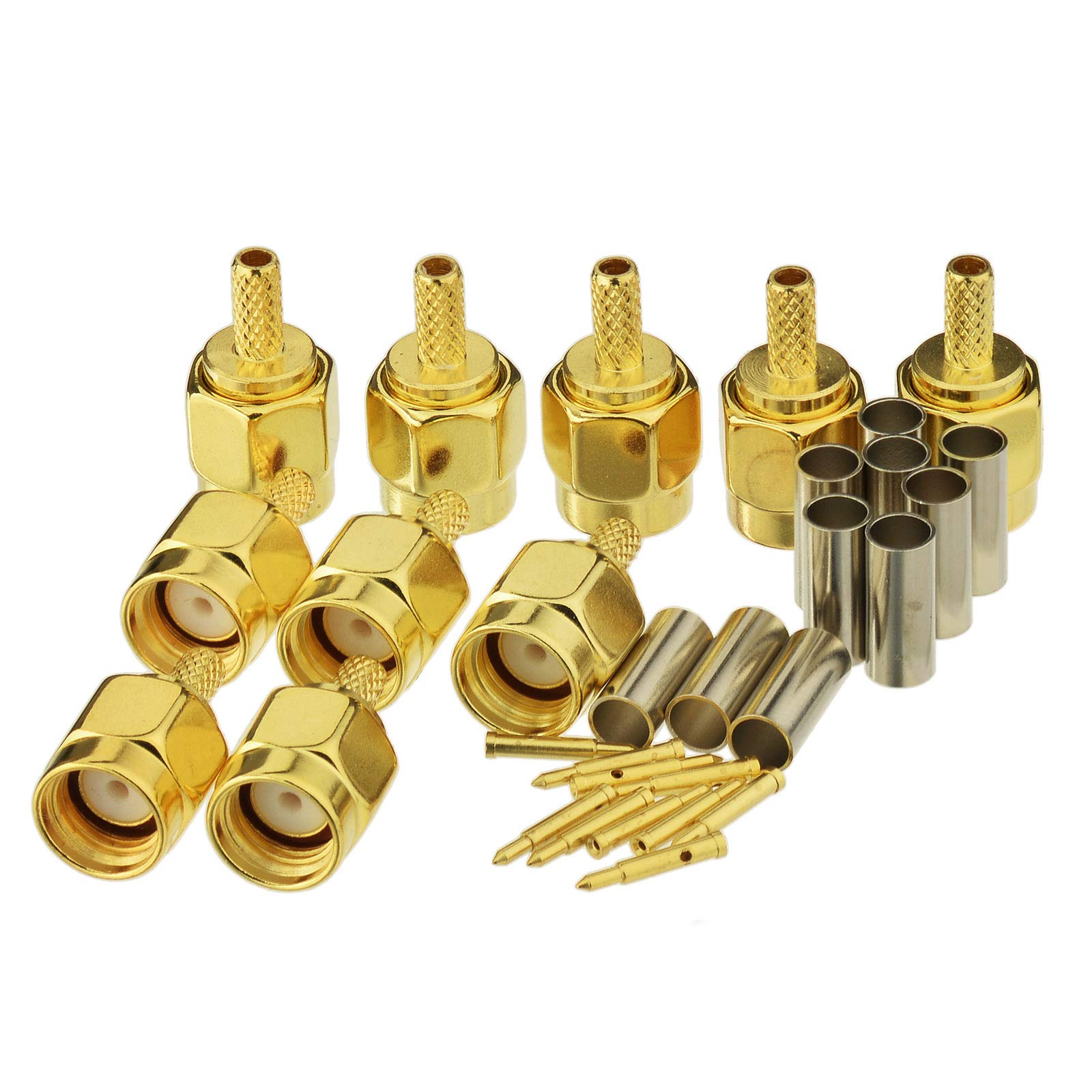 Eightwood 10pcs SMA Male Crimp Connector Gold-Plated for RG316 RG174 Cable