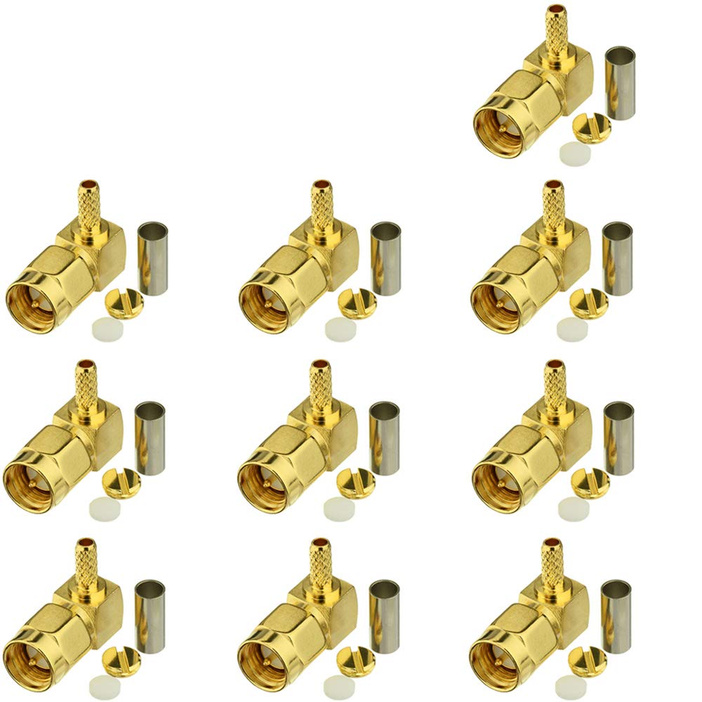 Eightwood 10pcs SMA Male Crimp Right Angle Connector for RG316 RG174 Cable