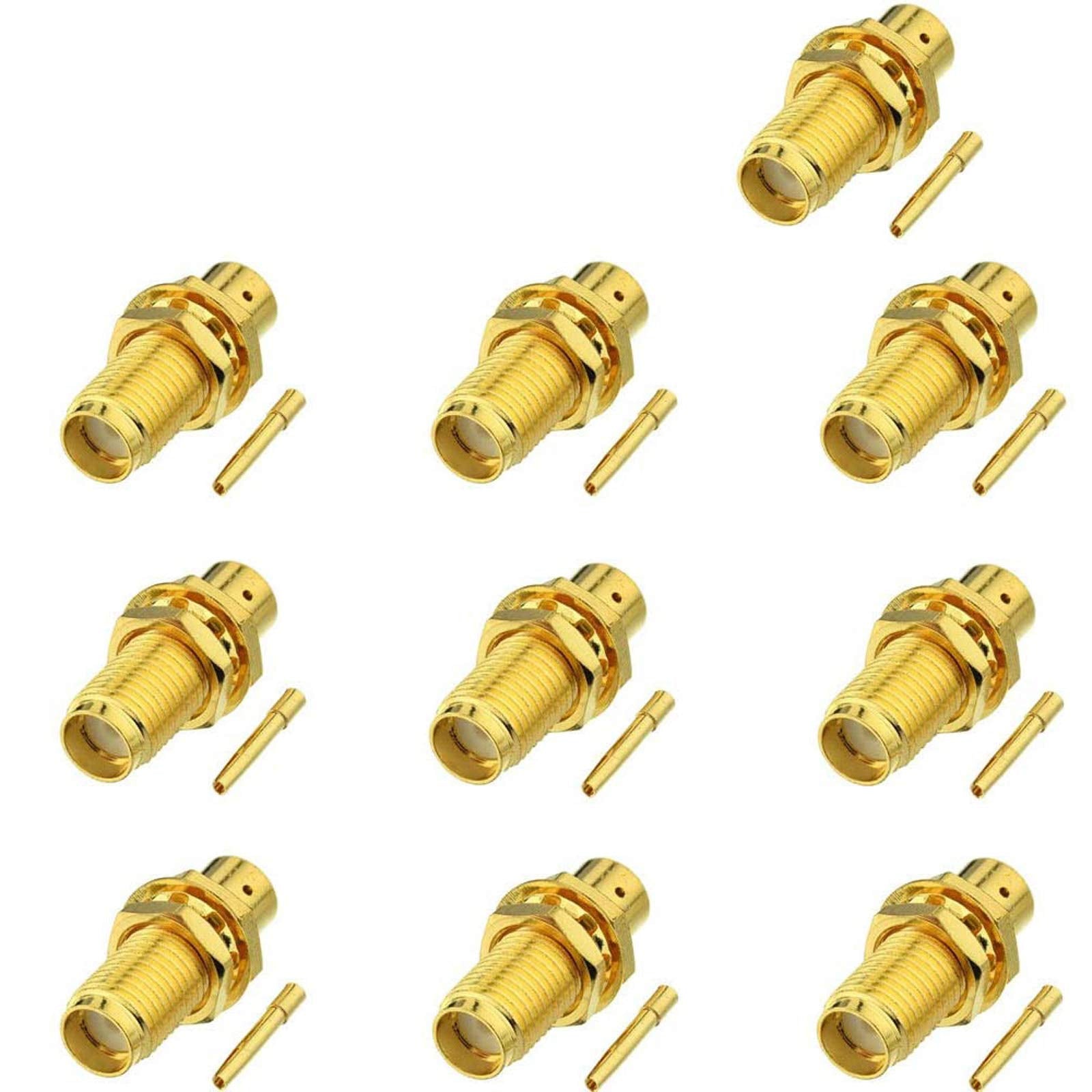 Eightwood SMA Female Bulkhead Solder Connector for RG402 Semi-Rigid Cable | 10-Pack SMA Connectors for 0.141" Cable , 50 Ohm