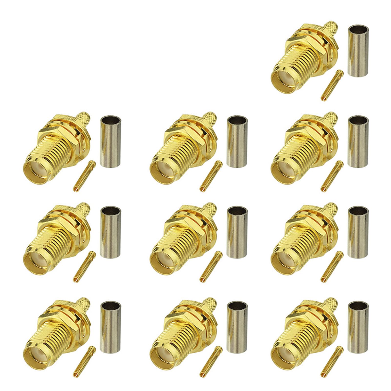 Eightwood 10pcs SMA Female Bulkhead Crimp Connector for RG316 RG174 Cable