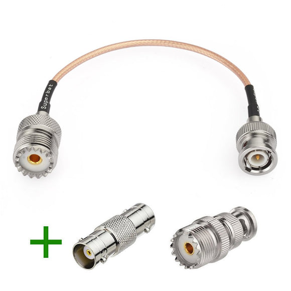 RF coaxial BNC Male to UHF Female SO239 Connector Extension Cable + 2pcs BNC Adapter BNC Male to UHF SO239 Adapter for Ham Radio Baofeng Handheld Antenna Cable Assembly